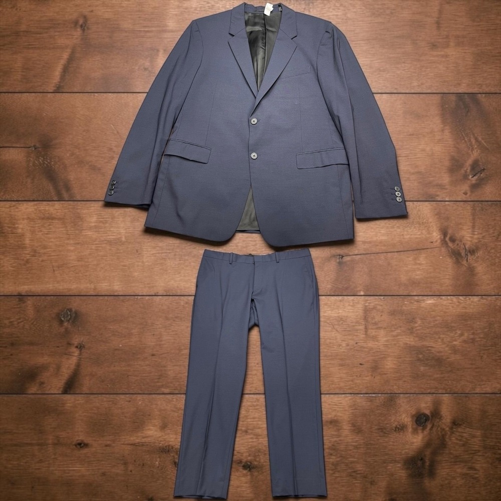 Theory Mens Navy Blue Stretch Virgin Wool Chambers Mayer SLIM Suit 44R 38W x L32